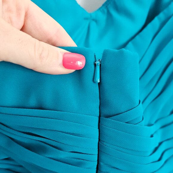 David's Bridal Long Strapless Chiffon Dress with Pleated Bodice - Teal - Picture 4 of 6